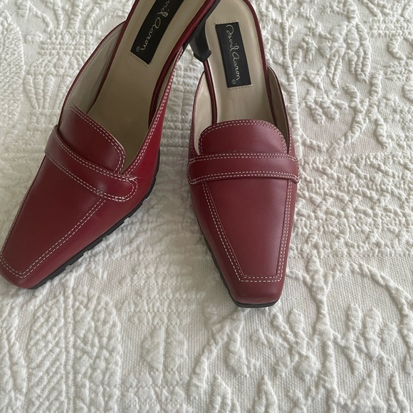 David Aaron Keper Red Leather Mules Heels Shoes Size 7 - Picture 6 of 8
